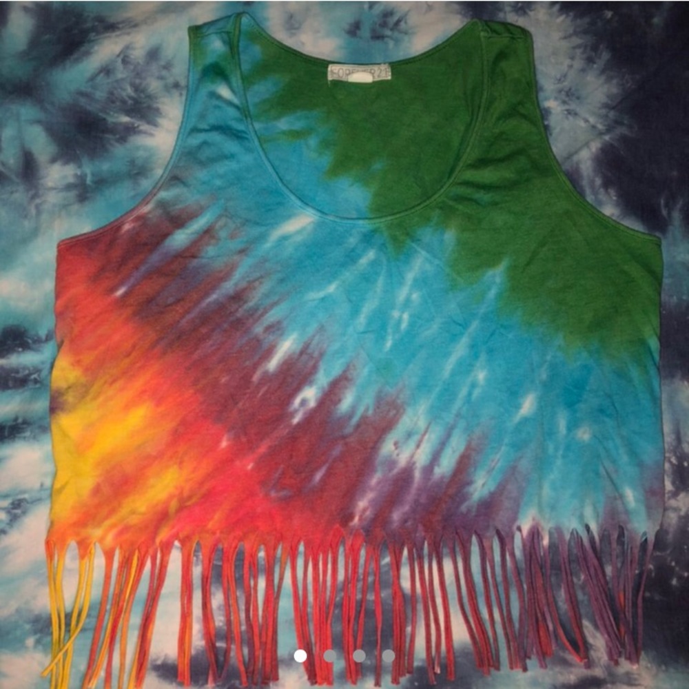 Vintage inspired tie dye fringe crop top